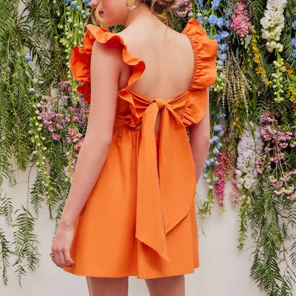 Orange Ruffle V-Neck Dress - Picture 2 of 5